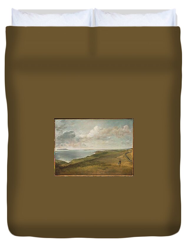 Weymouth Bay From The Downs Above Osmington Mills Duvet Cover featuring the painting Weymouth Bay from the Downs above by MotionAge Designs