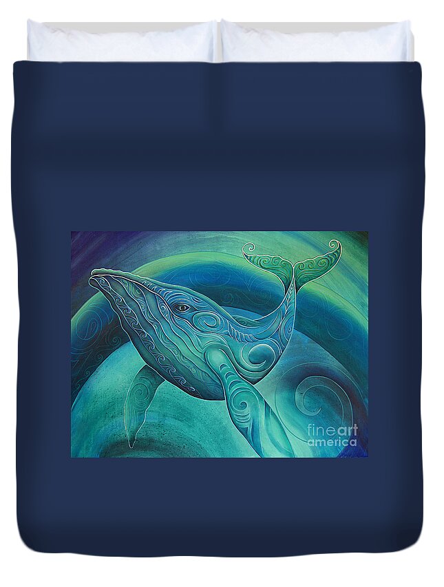 New Duvet Cover featuring the painting Whale Tohora by Reina Cottier by Reina Cottier