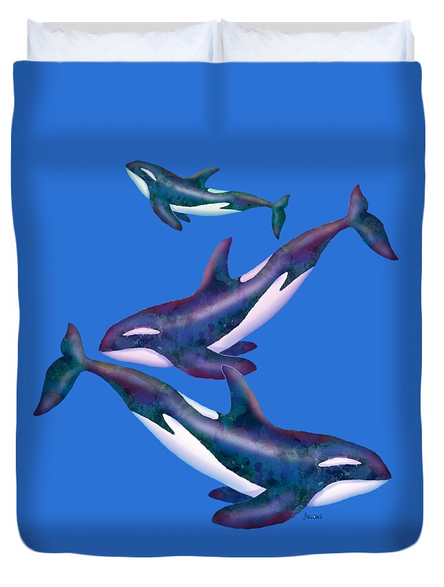 Whale Whimsey Apparel Design Duvet Cover featuring the painting Whale Whimsey design by Teresa Ascone