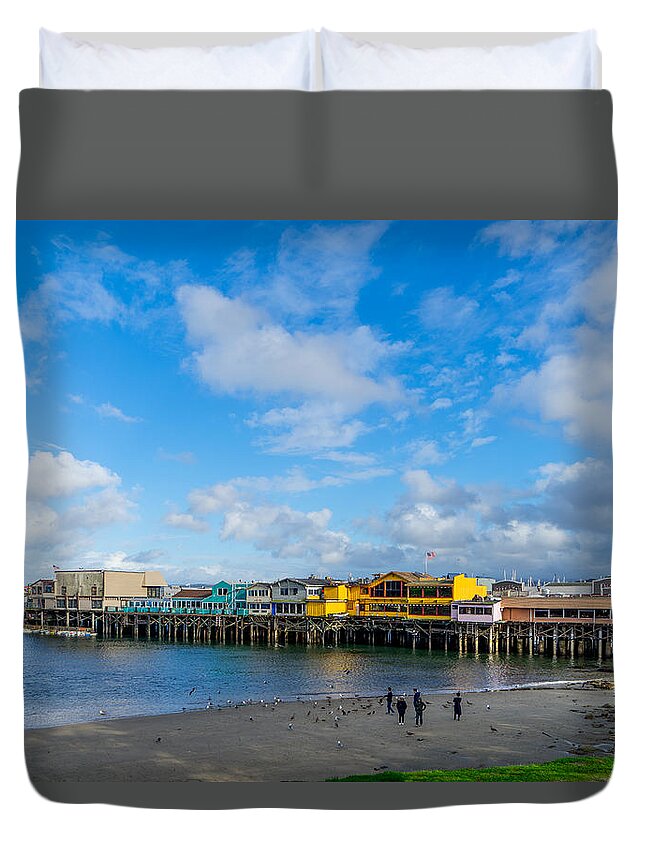 Monterey Duvet Cover featuring the photograph Wharf and Beach by Derek Dean