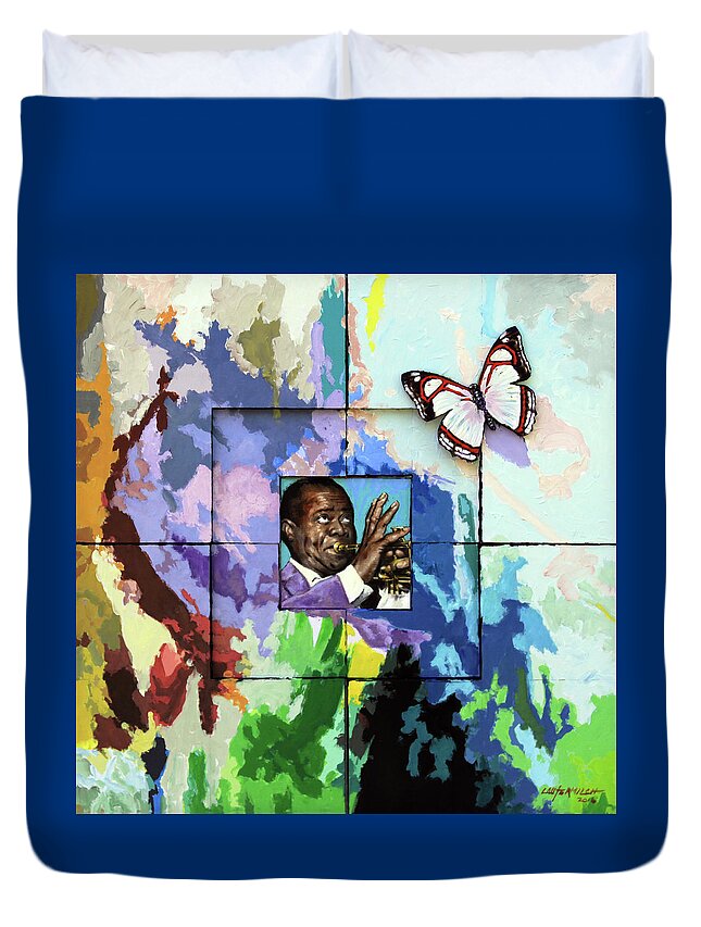 Louis Armstrong Duvet Cover featuring the painting What A Wonderful World by John Lautermilch