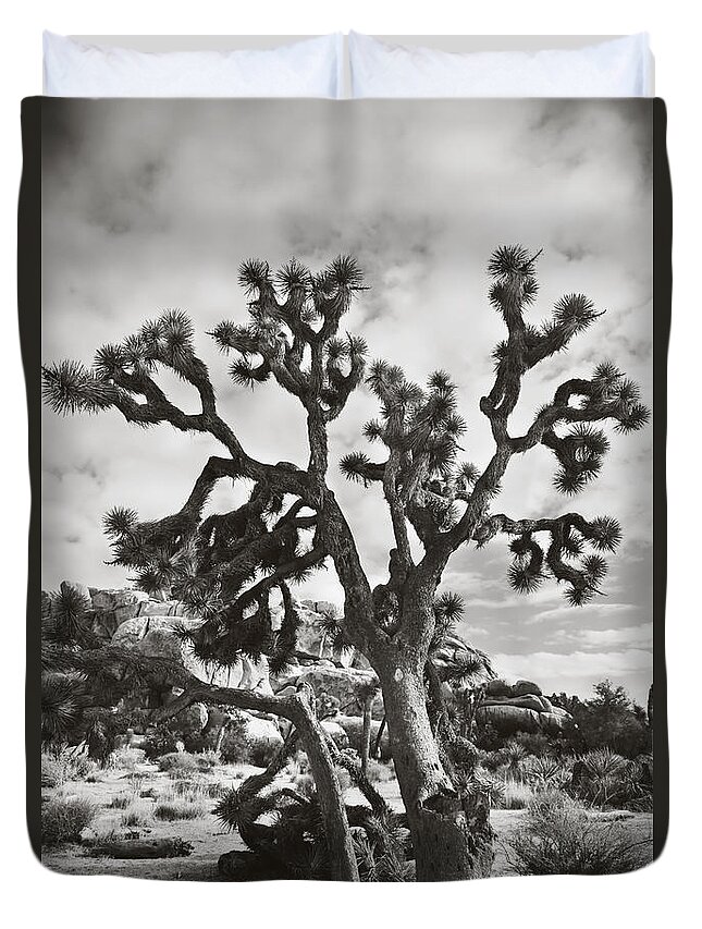 Joshua Tree National Park Duvet Cover featuring the photograph What I Wouldn't Give BW by Laurie Search