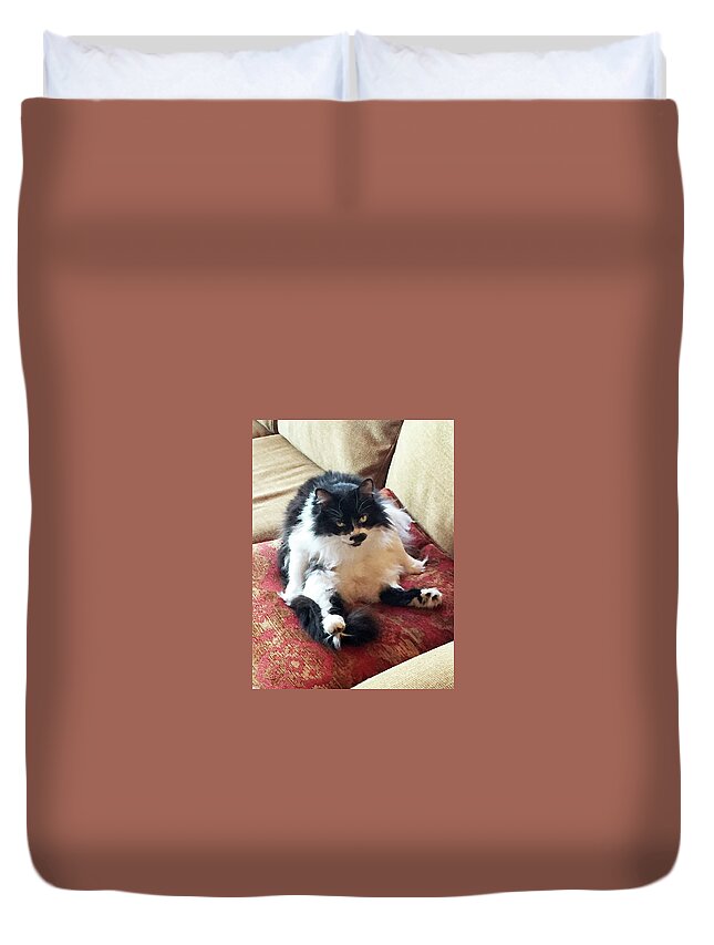 Cat Duvet Cover featuring the photograph What? by Pamela Showalter
