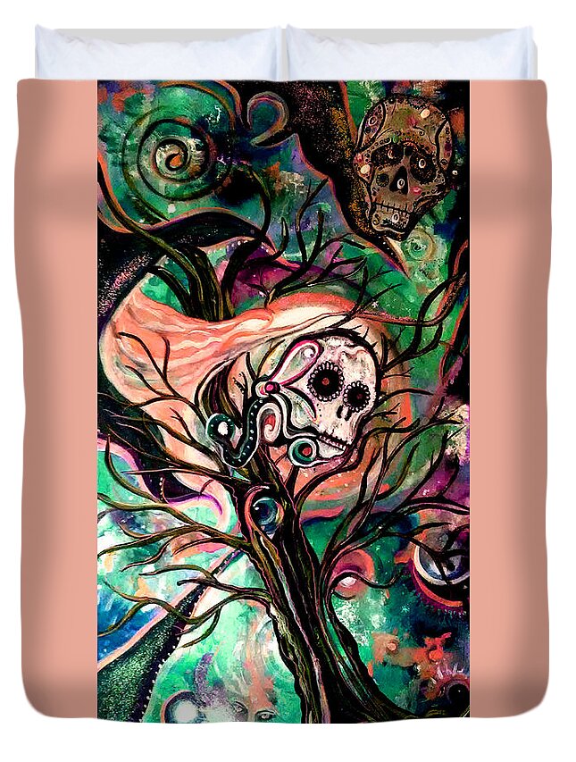 Skulls Duvet Cover featuring the painting What The Hell by Tracy McDurmon
