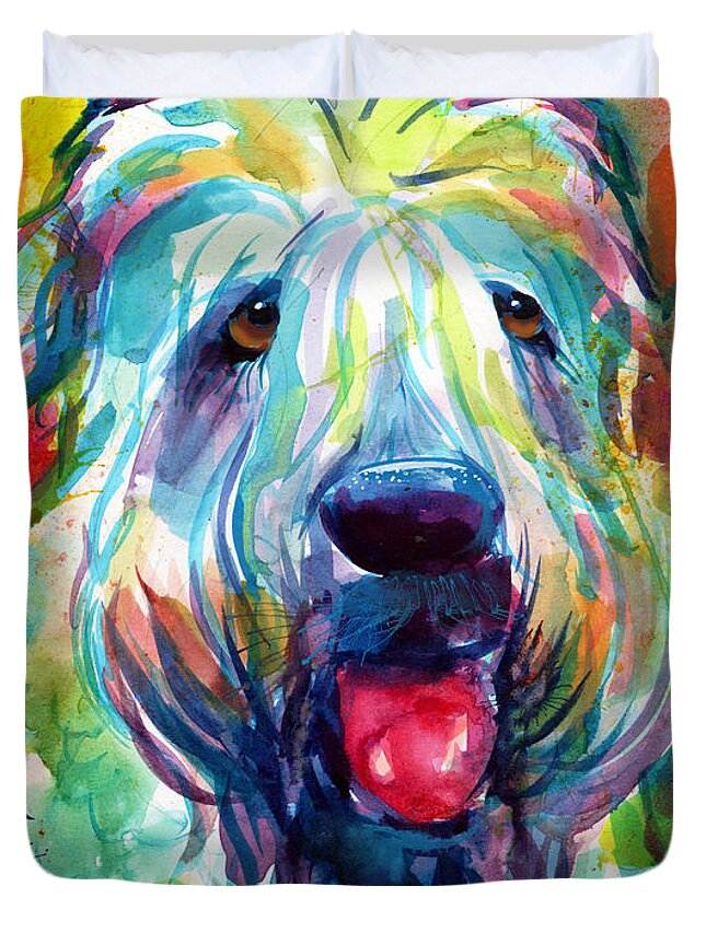 Wheaten Terrier Duvet Cover featuring the painting Wheaten terrier dog portrait by Svetlana Novikova