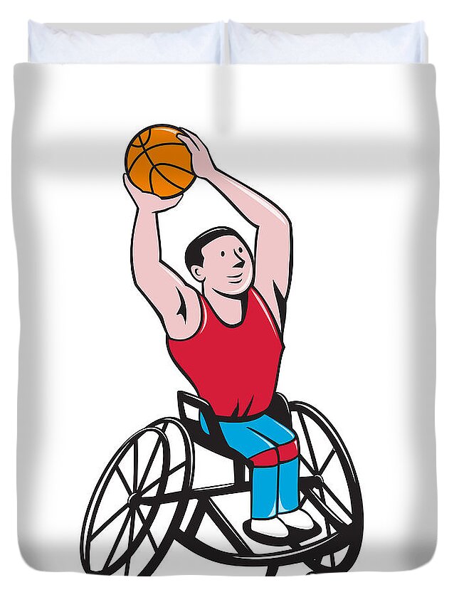 Wheelchair Basketball Player Shooting Ball Cartoon Duvet Cover For