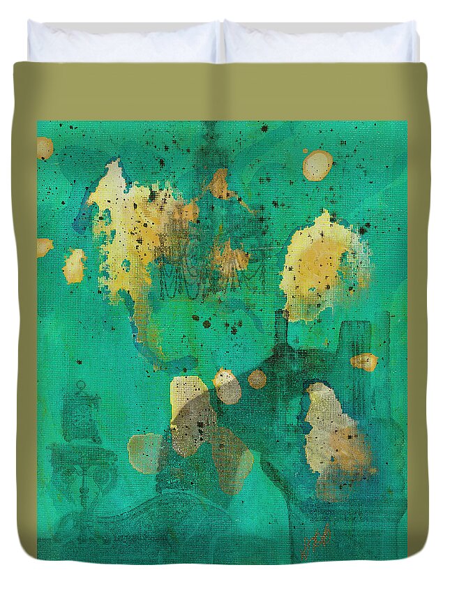 Blue Duvet Cover featuring the mixed media When Floyd Learned to Play the Organ by Dawn Boswell Burke