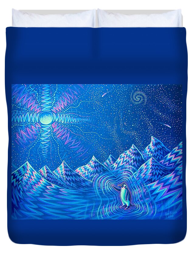 Penguin Duvet Cover featuring the painting Enlightenment of the Penguin by Jim Figora