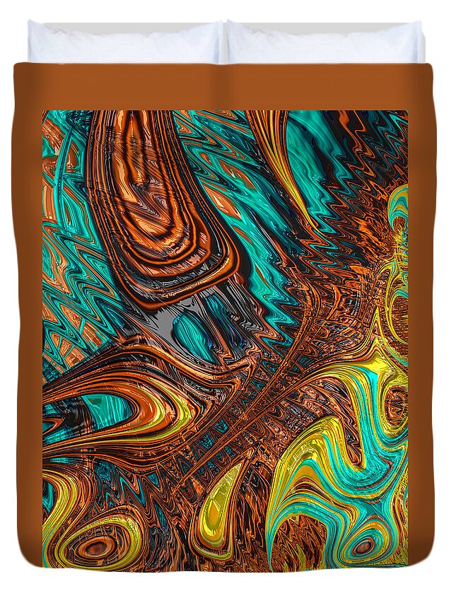 3-d Fractal Duvet Cover featuring the photograph Where Liquid Copper and Water Meet by Ronda Broatch