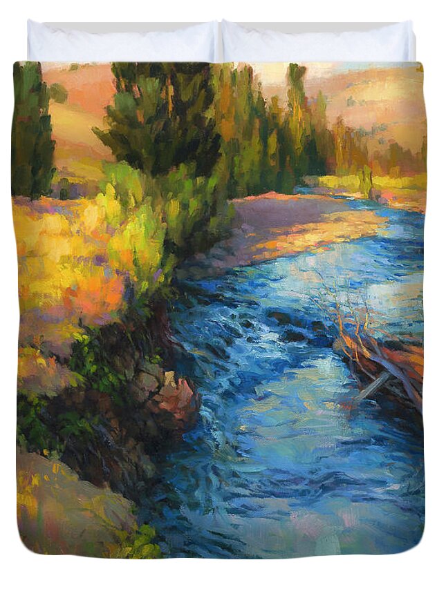 River Duvet Cover featuring the painting Where the River Bends by Steve Henderson