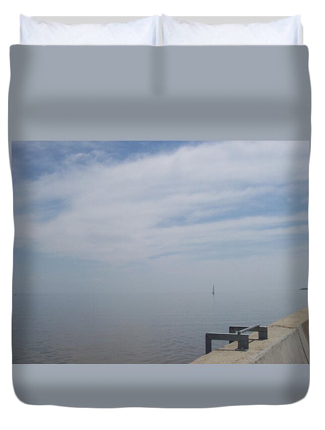 Scene Duvet Cover featuring the photograph Where Water Meets Sky by Mary Mikawoz