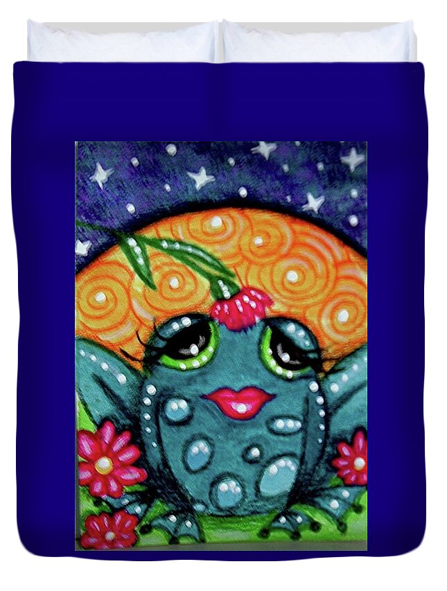 Whimsical Duvet Cover featuring the painting Whimsical Frog in Moonlight by Monica Resinger