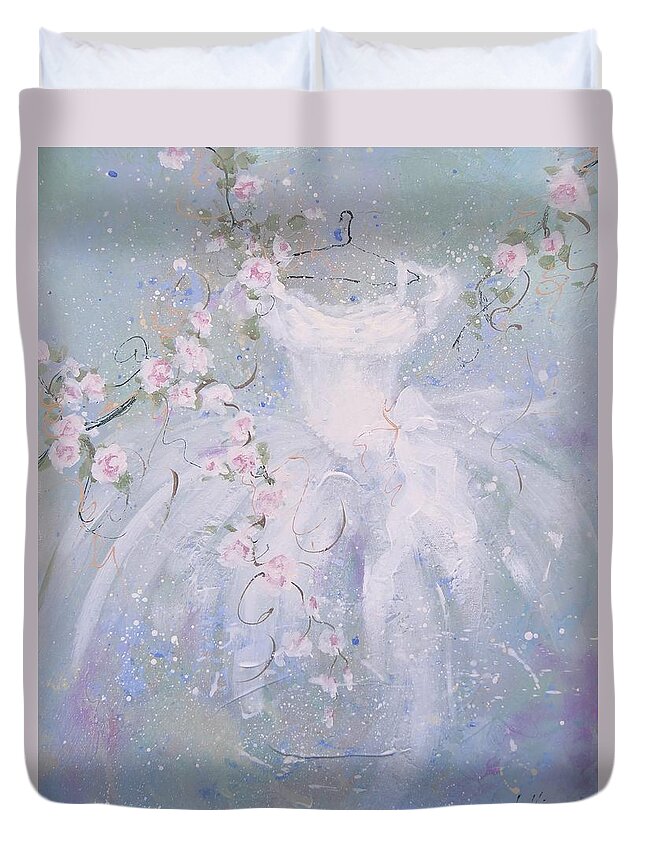 White Dress Duvet Cover featuring the painting Whimsy by Laura Lee Zanghetti