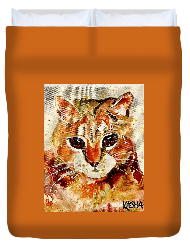 Cat Duvet Cover featuring the painting Whiskers by Kasha Ritter