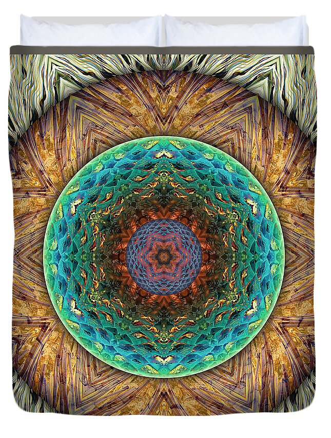 Symbolism Mandalas Duvet Cover featuring the digital art Whispering Pines by Becky Titus