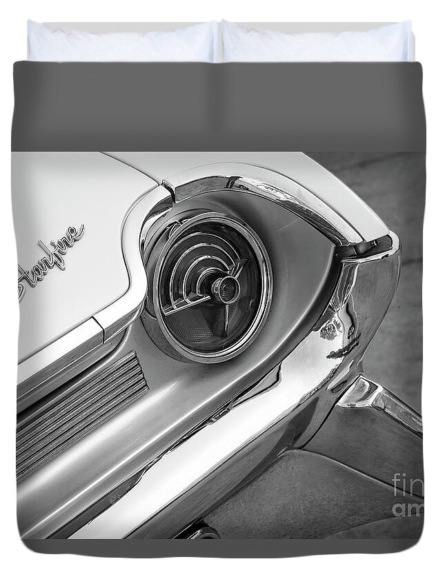 Oldsmobile Duvet Cover featuring the photograph White '61 Starfire by Dennis Hedberg