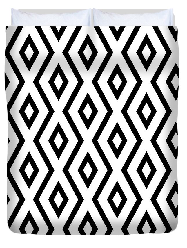 White And Black Duvet Cover featuring the mixed media White and Black Pattern by Christina Rollo