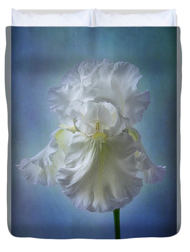 White Iris Duvet Cover featuring the photograph White Bianca by Marina Kojukhova