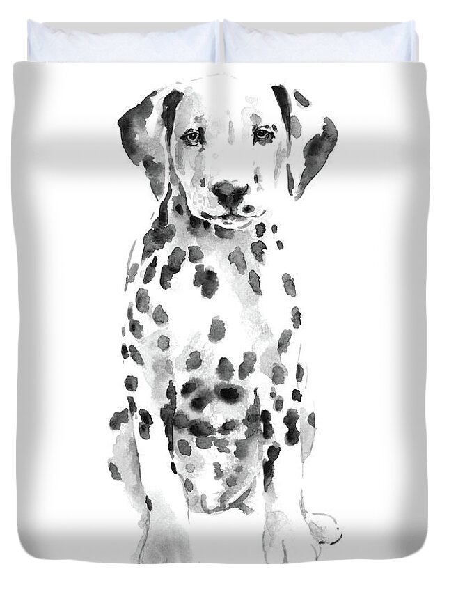 Dalmatian Dog Watercolor Painting White Black Spotted Dalmatian