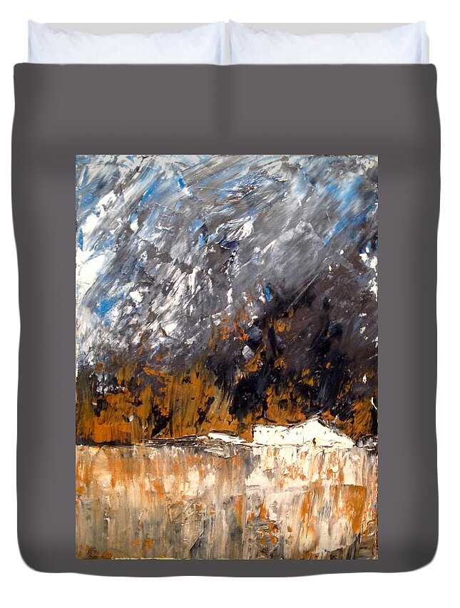 Abstract Oil Landscape Painting Duvet Cover featuring the painting White Buildings No.3 by Desmond Raymond