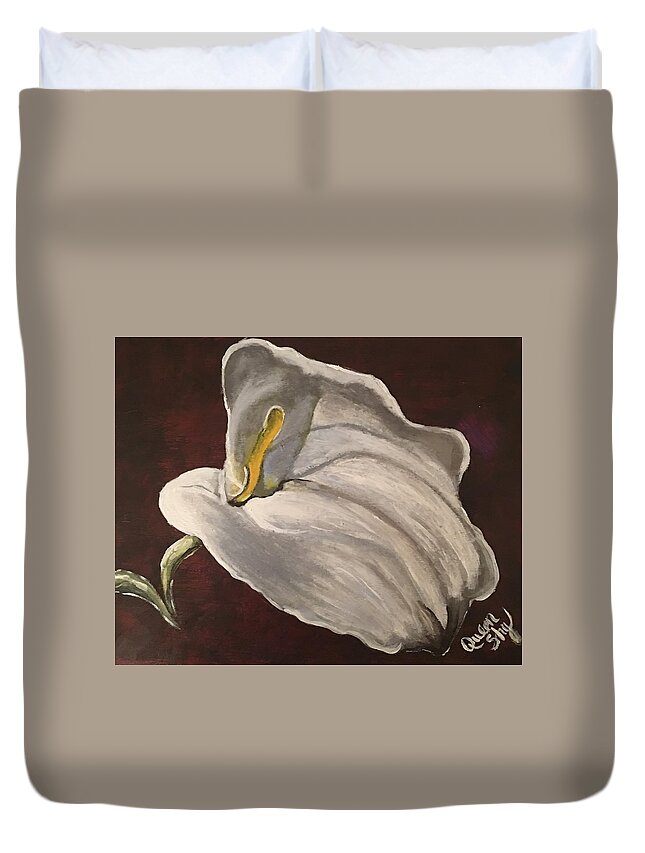 Flower Duvet Cover featuring the painting White Calla Lily by Queen Gardner