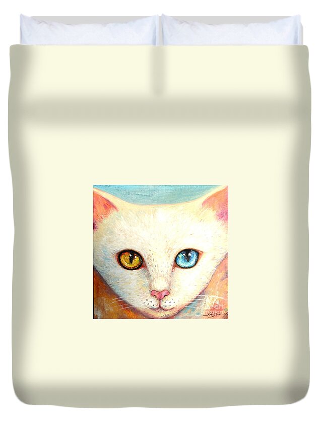 Portrait Duvet Cover featuring the painting White Cat by Shijun Munns