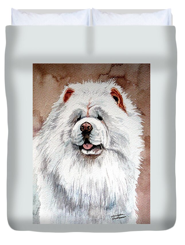 Chow Chow Duvet Cover featuring the painting White Chow Chow by Christopher Shellhammer