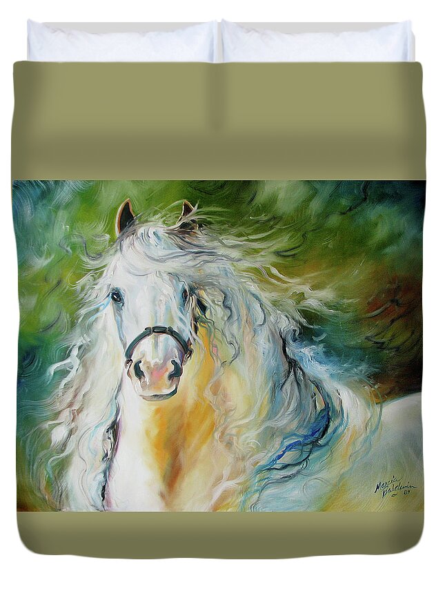 Horse Duvet Cover featuring the painting WHITE CLOUD the ANDALUSIAN STALLION by Marcia Baldwin