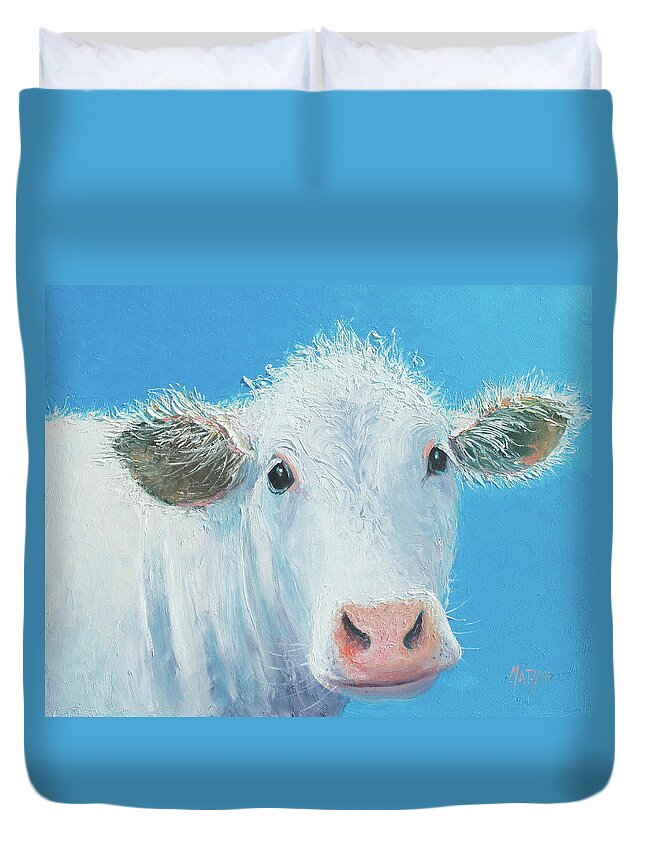 Cow Duvet Cover featuring the painting White Cow by Jan Matson