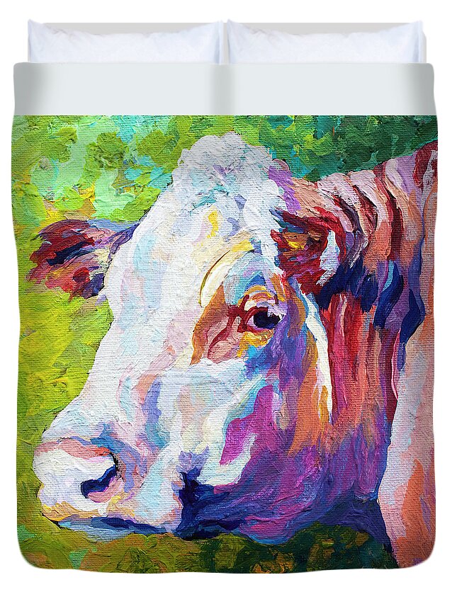 Cows Duvet Cover featuring the painting White Face Cow by Marion Rose