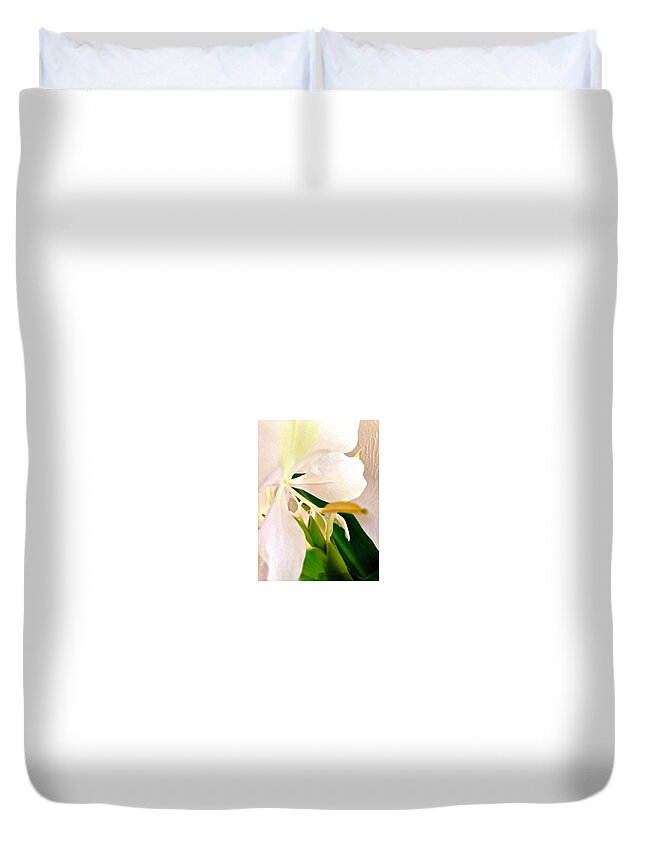 Flowers Of Aloha White Ginger Close Up Abstract Duvet Cover featuring the photograph White Ginger Close Up Abstract by Joalene Young