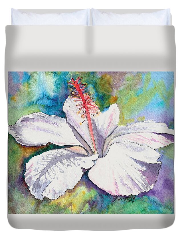White Hibiscus Duvet Cover featuring the painting White Hibiscus Waimeae by Marionette Taboniar