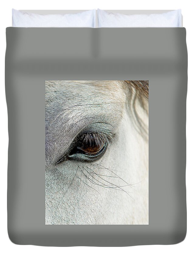 Horse Duvet Cover featuring the photograph White Horse Eye by Andreas Berthold