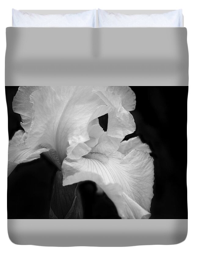Monochrome Duvet Cover featuring the photograph White Iris by Cheryl Day