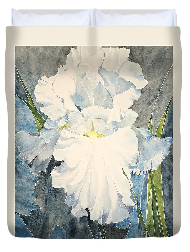 Watercolor Duvet Cover featuring the painting White Iris - For Van Gogh - Posthumously presented paintings of Sachi Spohn  by Cliff Spohn