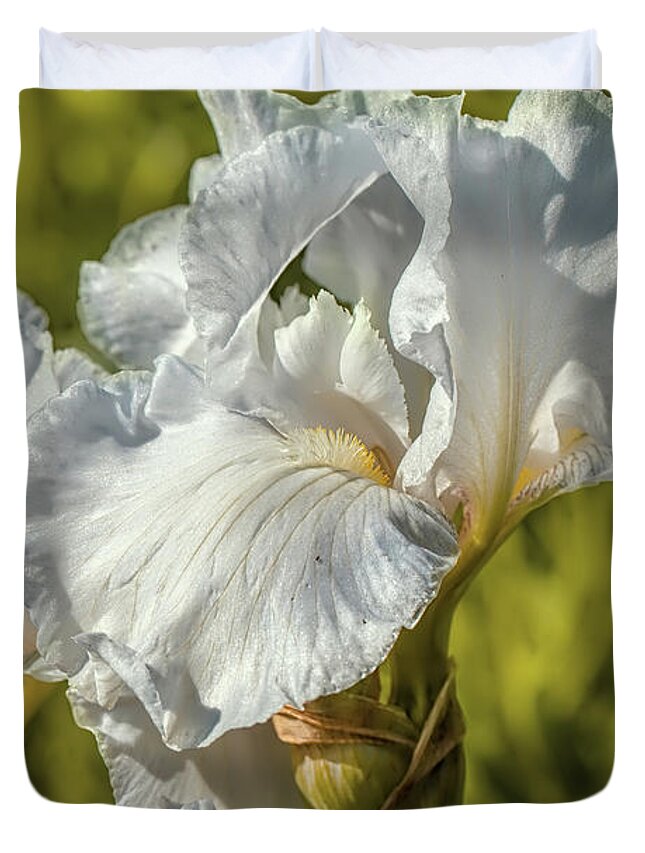 Iris Duvet Cover featuring the photograph White Iris June 2016. by Leif Sohlman