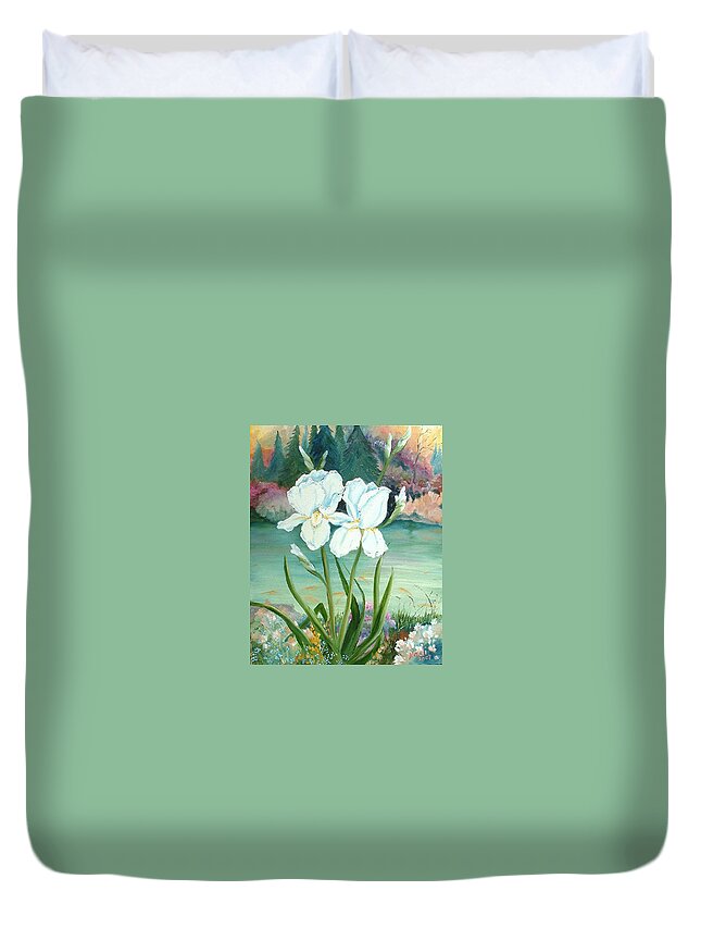 Iris Duvet Cover featuring the painting White Iris Love by Renate Wesley