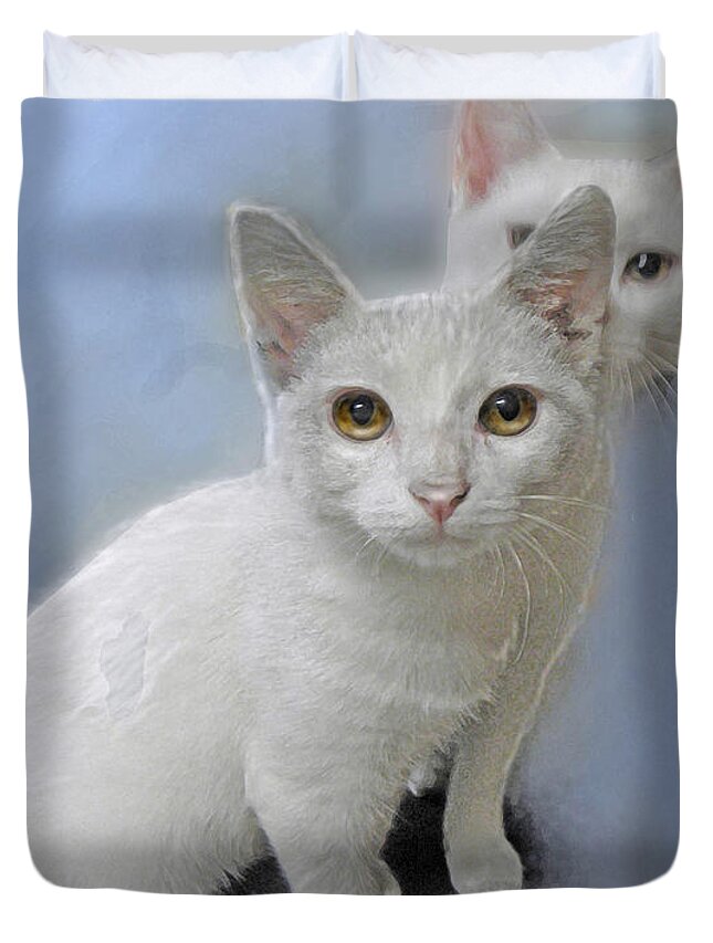 Kittens Duvet Cover featuring the painting White Kittens by Jane Schnetlage