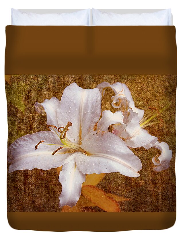 Jenny Rainbow Fine Art Photography Duvet Cover featuring the photograph White Lilies. Time to be Romantic by Jenny Rainbow