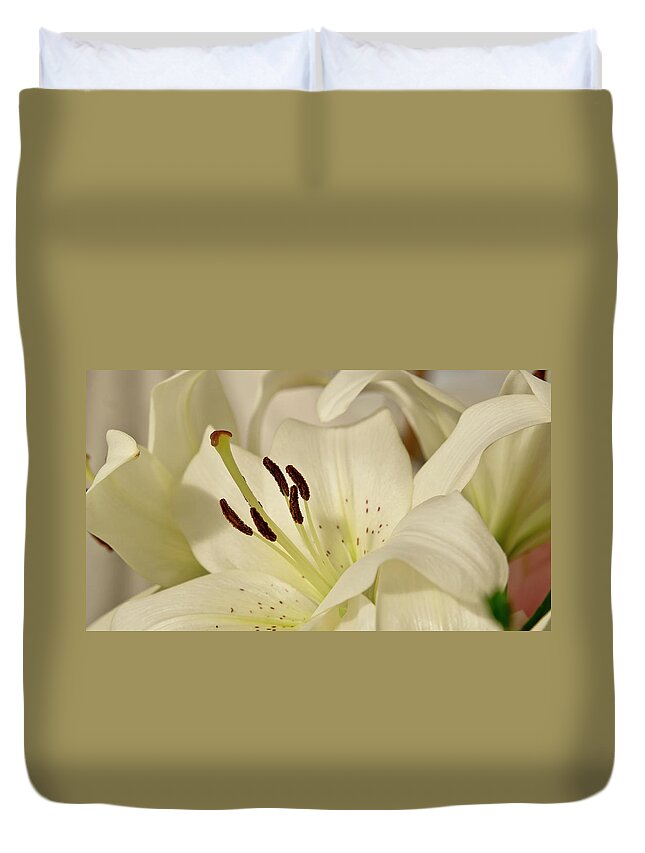 Lily Duvet Cover featuring the photograph White Lily 3 by Elena Perelman