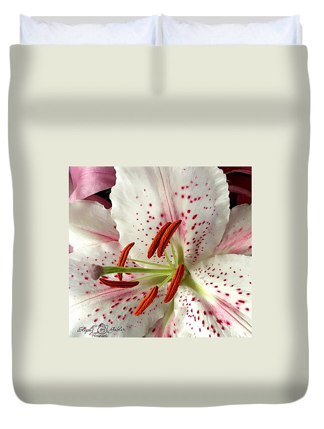 White Duvet Cover featuring the photograph White Lily by Steph Gabler