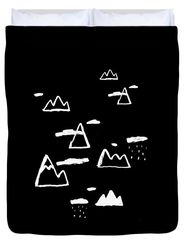 Illustration Duvet Cover featuring the drawing White Mountains by Studio Sananikone