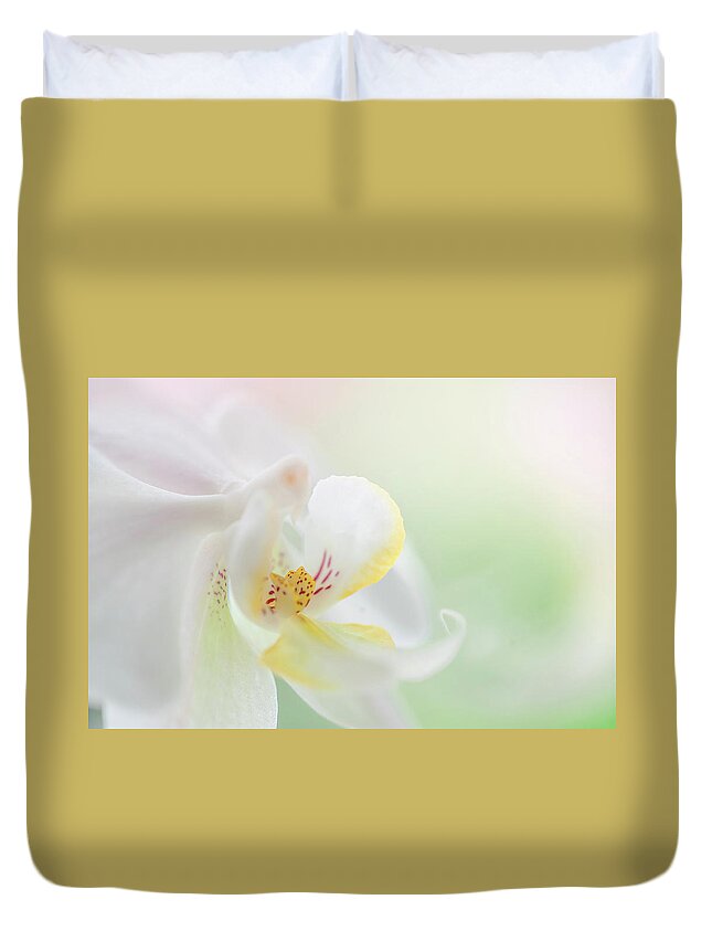 Jenny Rainbow Fine Art Photography Duvet Cover featuring the photograph White Orchid Macro 24. Series Elegance by Jenny Rainbow