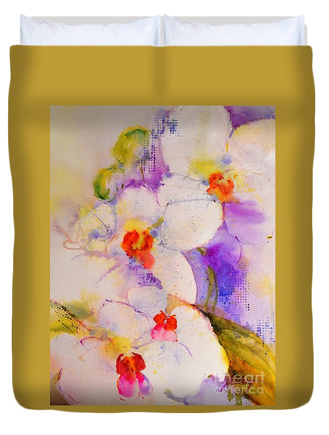Flowers Duvet Cover featuring the painting White orchids by Betty M M Wong