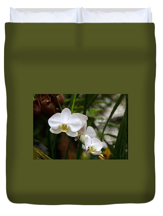 Bonnie Follett Duvet Cover featuring the photograph White Orchids by Bonnie Follett