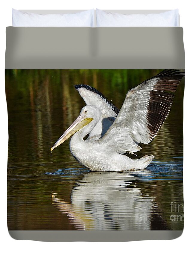 White Pelican Duvet Cover featuring the photograph White Pelican by Julie Adair