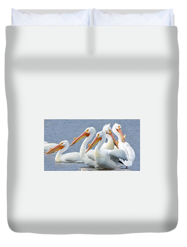 Batavia Duvet Cover featuring the photograph White Pelicans at Nelson Lake by Joni Eskridge