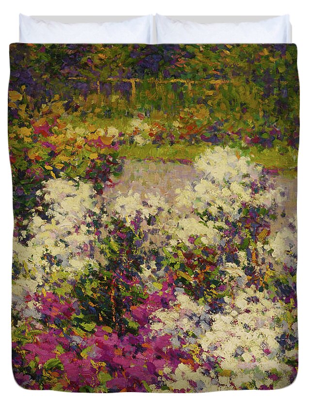 White Phlox Duvet Cover featuring the painting White Phlox Hugh Henry Breckenridge 1906 by Movie Poster Prints