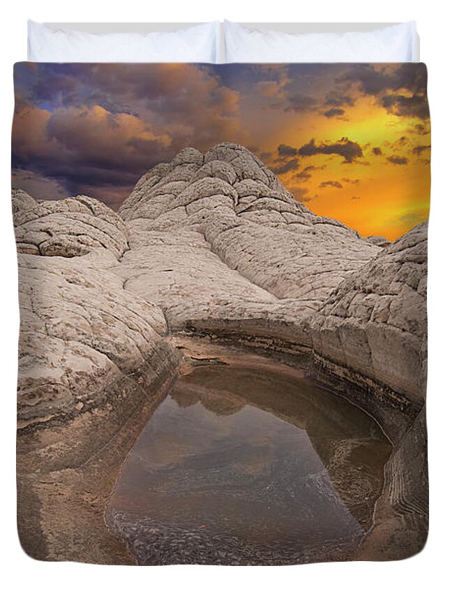 White Pocket Duvet Cover featuring the photograph White Pocket Sunset by Ralf Rohner
