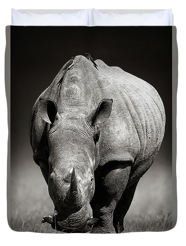 Rhinoceros Duvet Cover featuring the photograph White Rhinoceros in due-tone by Johan Swanepoel